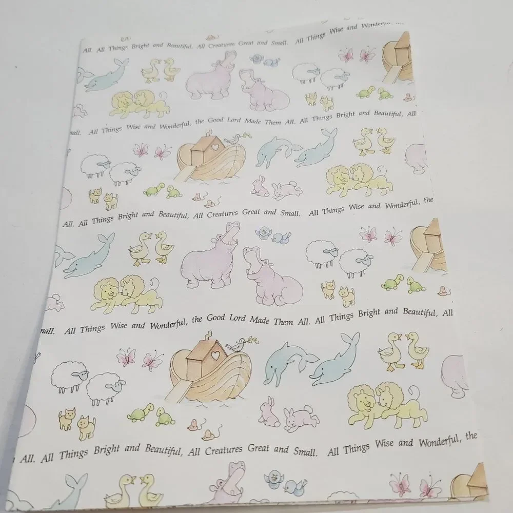 Vintage 90s Gibson Noah's Arc Animals Baby Shower Religious Gift Wrap